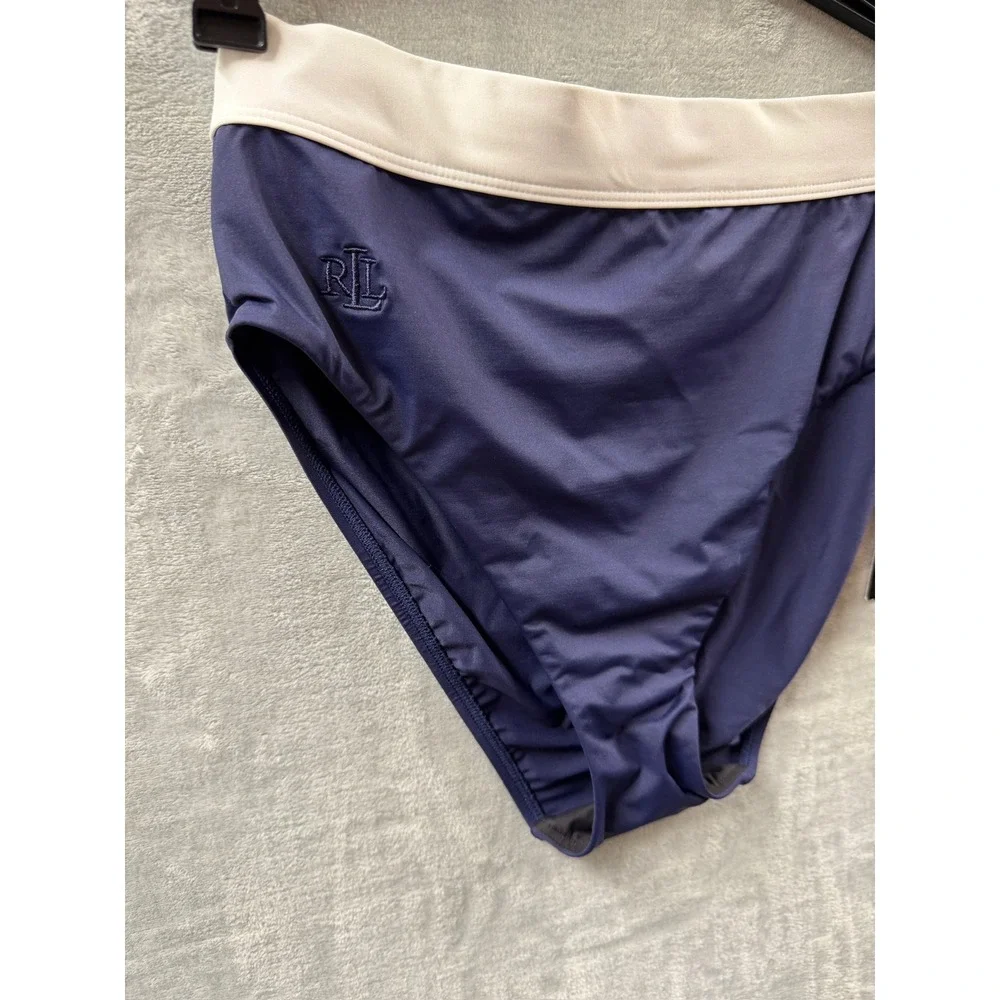 Lauren Ralph Lauren Womens Navy Blue White Bikini Set High Waist Swimsuit Sz 6